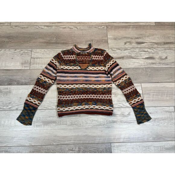 Gimmick The Buckle Mixed Yarn Reversible Mock Neck Keyhole Sweater S - Picture 5 of 12